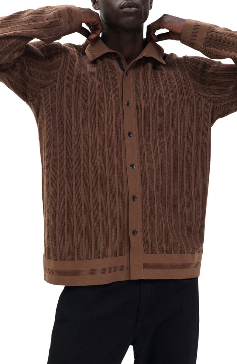 rag & bone Harvey Long Sleeve Knit Button-Up Shirt, Alternate, color, Coffee