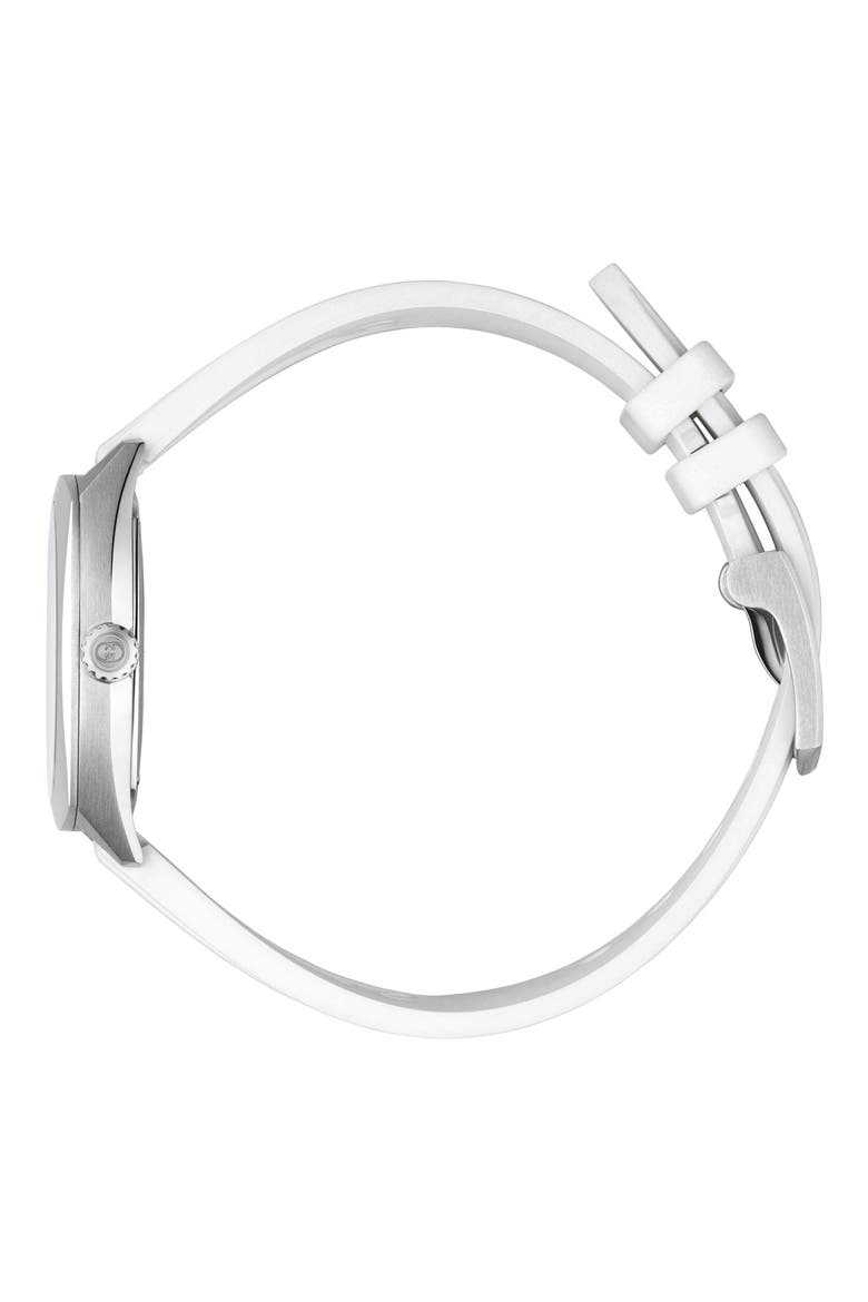 Interlocking G Diamond Rubber Strap Watch, 29mm, Alternate, color, WHITE