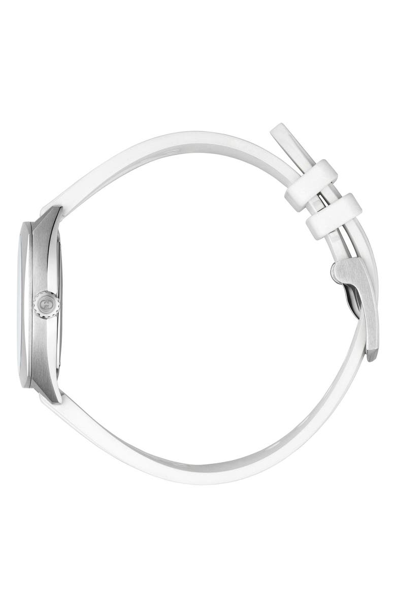 Gucci Interlocking G Diamond Rubber Strap Watch, 29mm, Alternate, color, White
