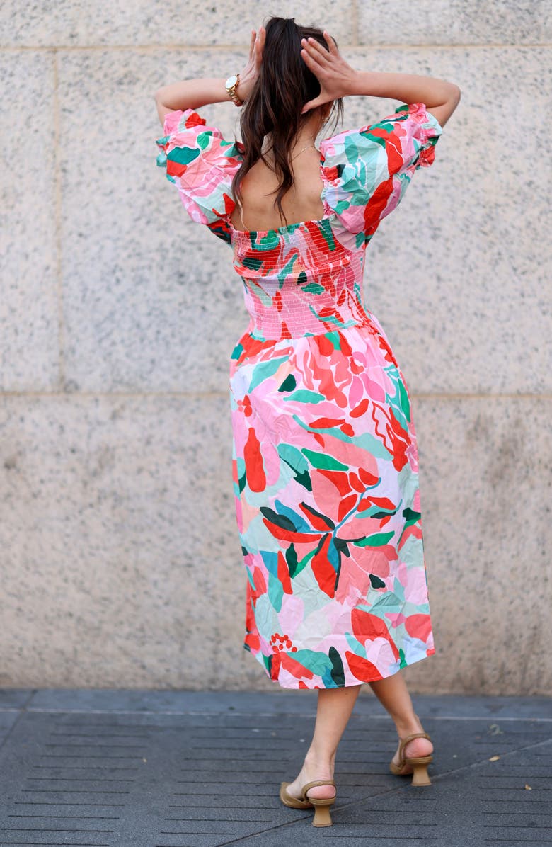 Jessie Zhao New York Marisa Watermelon Smocked Midi Dress, Alternate, color, Red