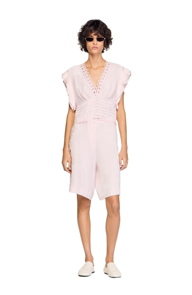 SANDRO Floral jacquard crop top, Alternate, color, Pink