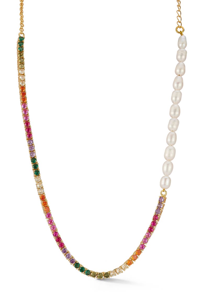 Rainbow Crystal & Faux Pearl Necklace, Main, color, GOLD