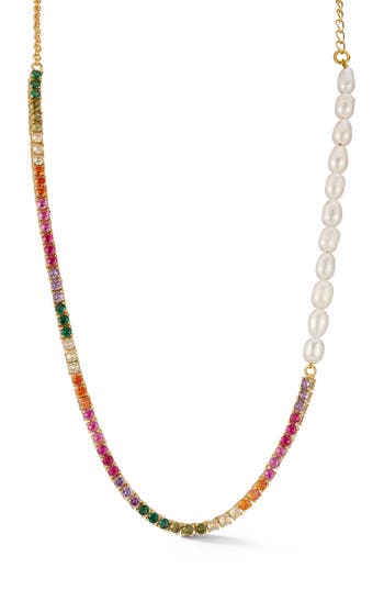 Chloe & Madison Chloe And Madison Rainbow Crystal & Faux Pearl Necklace In Gold
