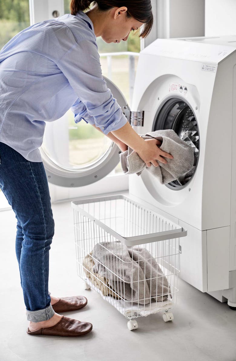 Yamazaki Rolling Laundry Basket, Alternate, color, White