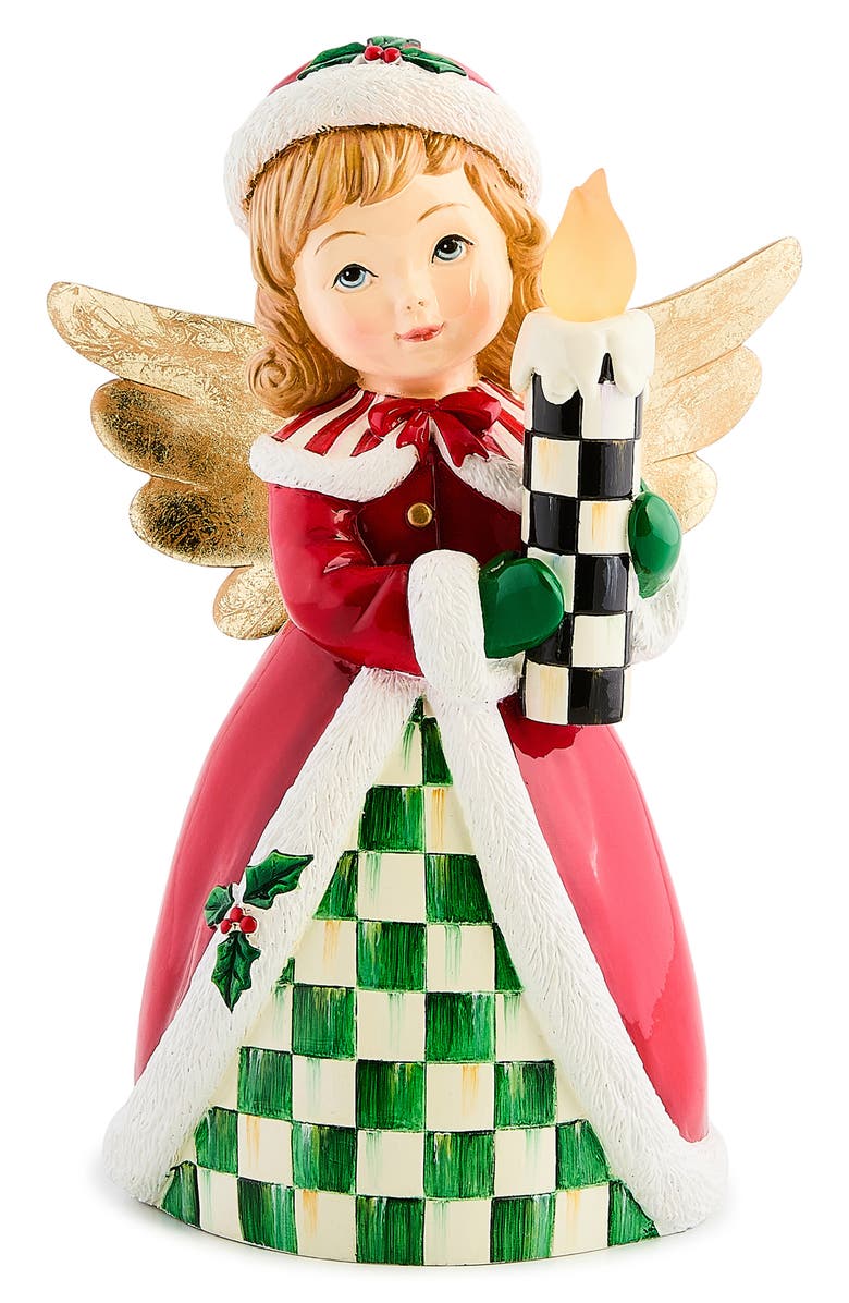 MACKENZIE CHILDS Check It Out Illuminated Angel Figurine, Main, color, Red
