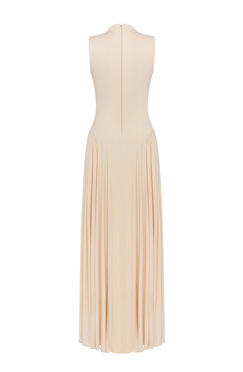 Milla Sleeveless mock neck dress with a pleated maxi skirt, Alternate, color, Nude