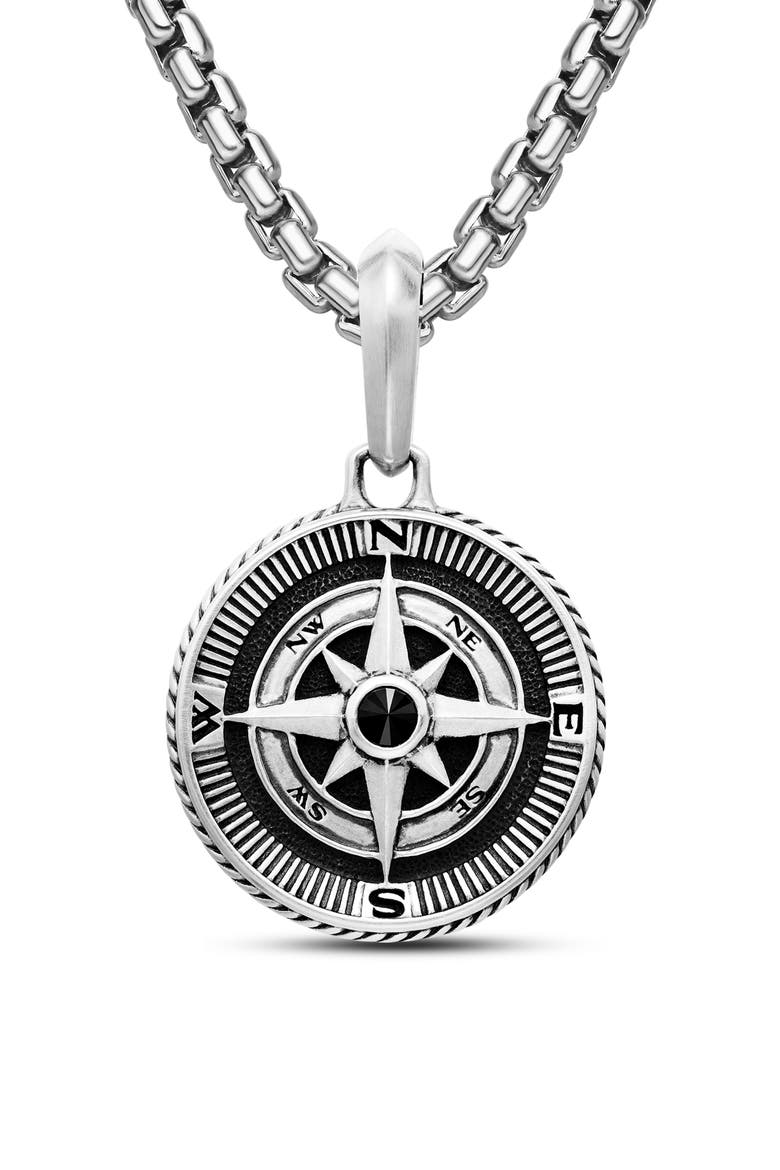 Maritime Compass Amulet with Black Diamond, Main, color, SILVER/ BLACK DIAMOND