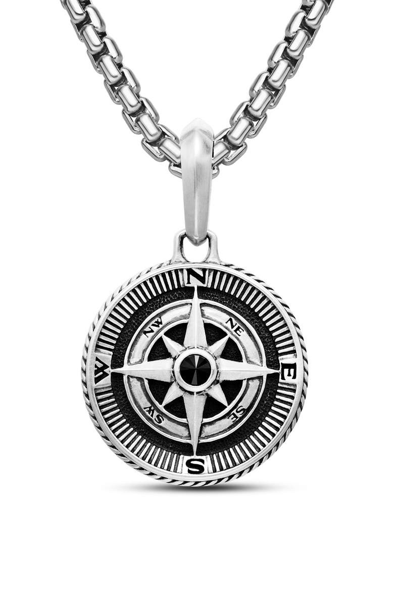David Yurman Maritime Compass Amulet with Black Diamond, Main, color, Silver/ Black Diamond