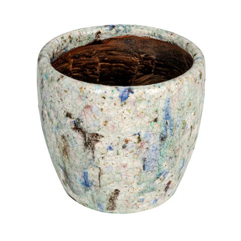 Terra-cotta Planter with Crackle Glaze, Blue