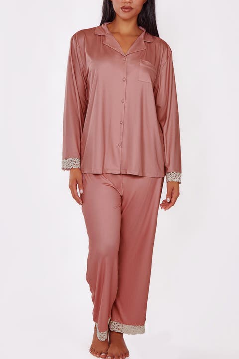Lace-Trimmed Brushed Knit Pajama Set