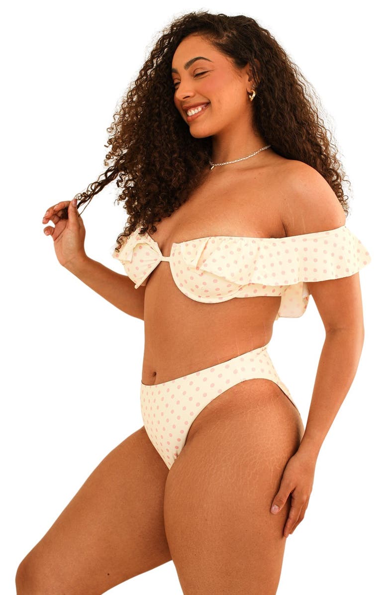Dippin Daisys Seashore High Waist Cheeky Bikini Bottom, Alternate, color, Dotted Pink