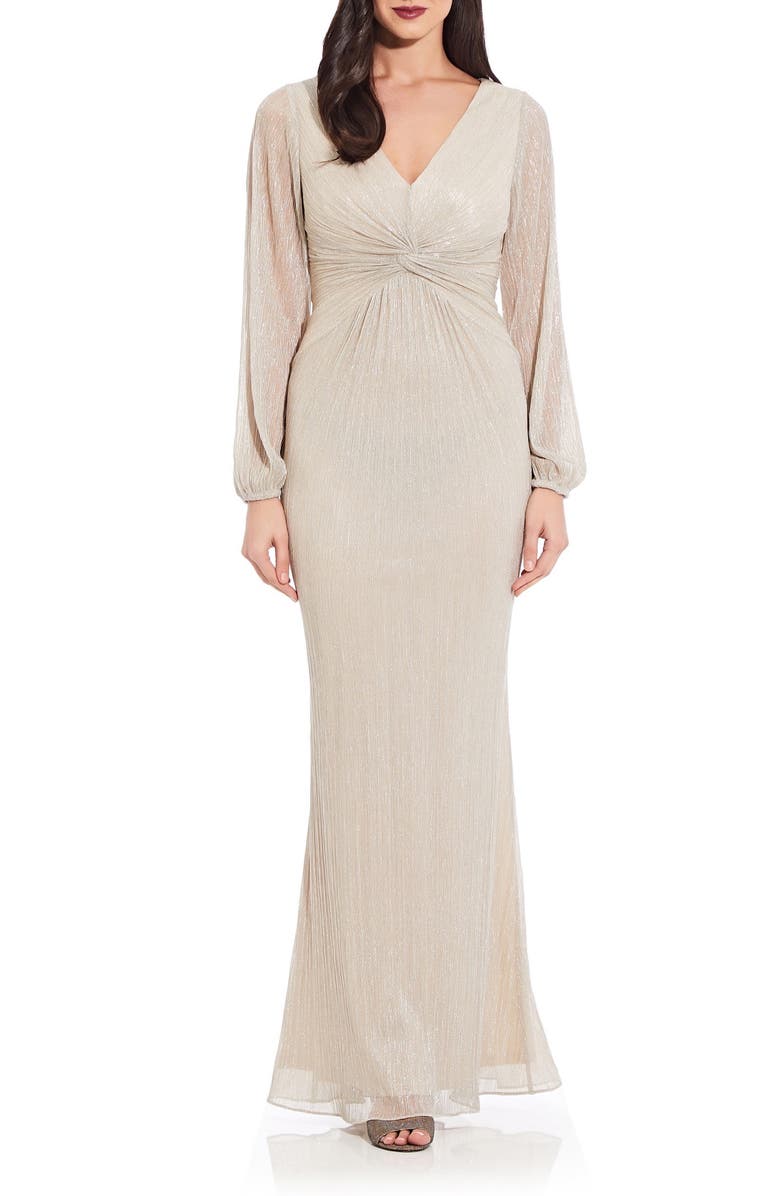 Adrianna Papell Glitter Knit Long Sleeve Gown, Main, color,