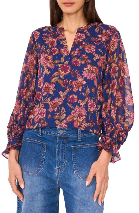 Floral Split Neck Top