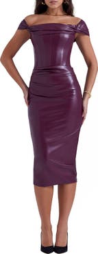 HOUSE OF CB Raven Off the Shoulder Faux Leather Dress