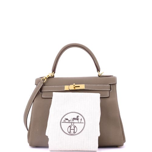 Pre-owned Hermes Hermes Kelly Handbag Grey Togo With Gold Hardware 28 In Brown