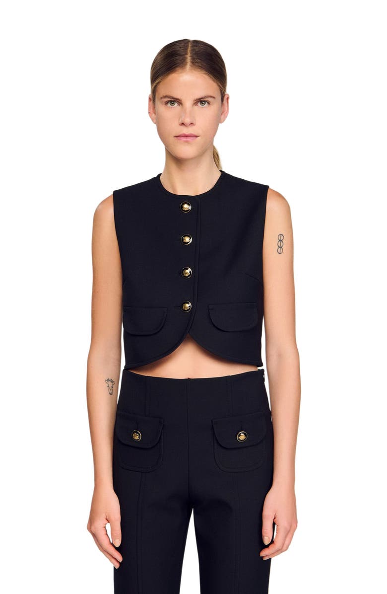 SANDRO Decorative buttoned crop top, Alternate, color, Black