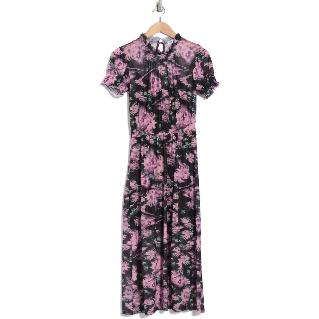 Steve Madden Mesh Short Sleeve Dress In Blurred Rose