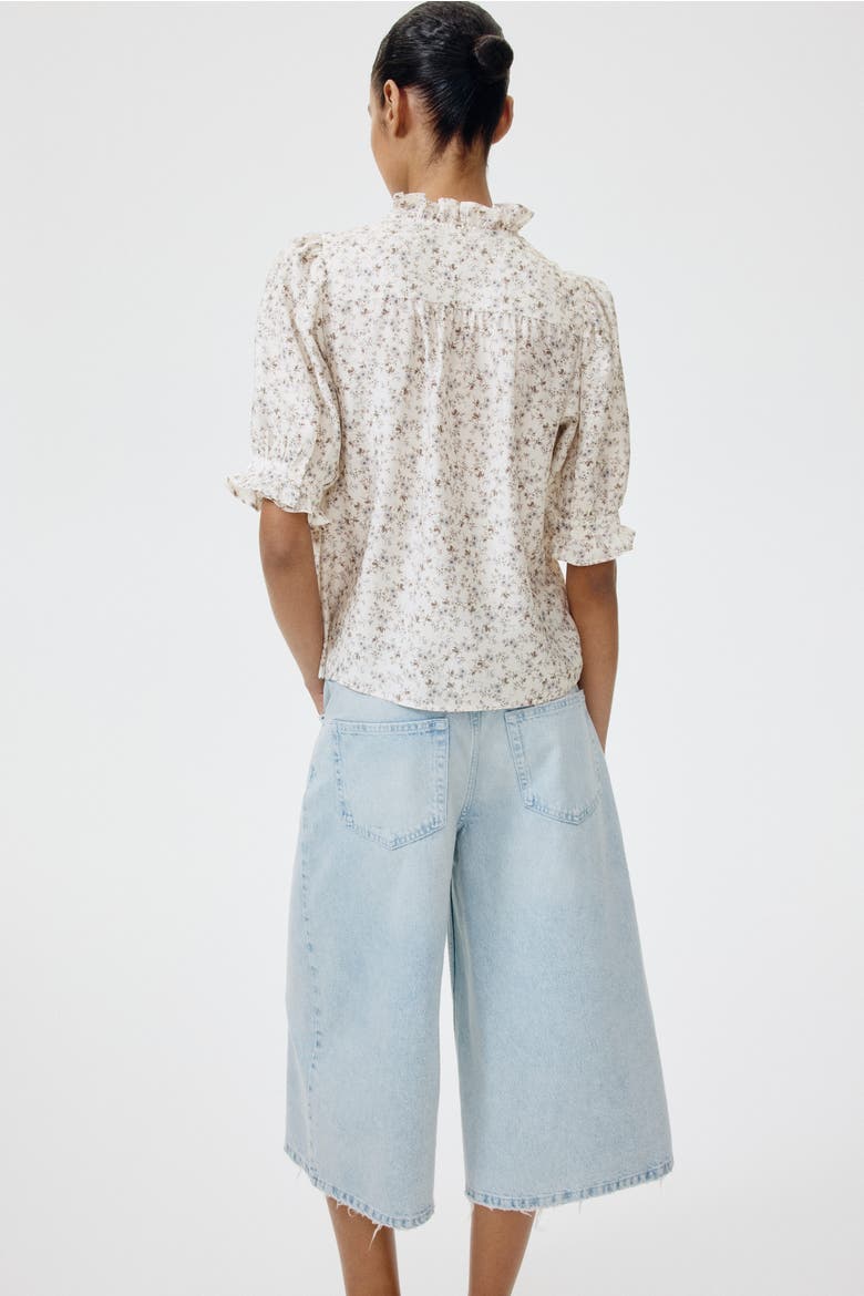 Ruffled Puff-sleeved Blouse, Alternate, color, Cream/floral