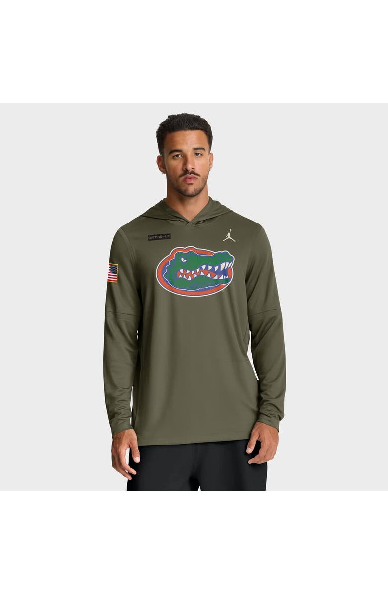 Jordan Brand Men's Jordan Brand Olive Florida Gators 2025 Military Appreciation Dri-FIT Long Sleeve Hoodie T-Shirt, Main, color, Olive