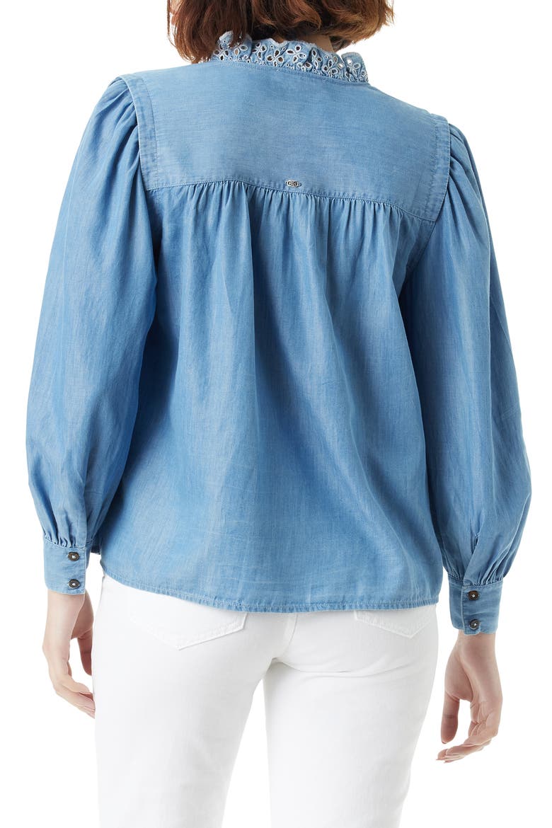 Briar Eyelet Trim Cotton Blend Button-Up Shirt, Alternate, color, JOHNSEN