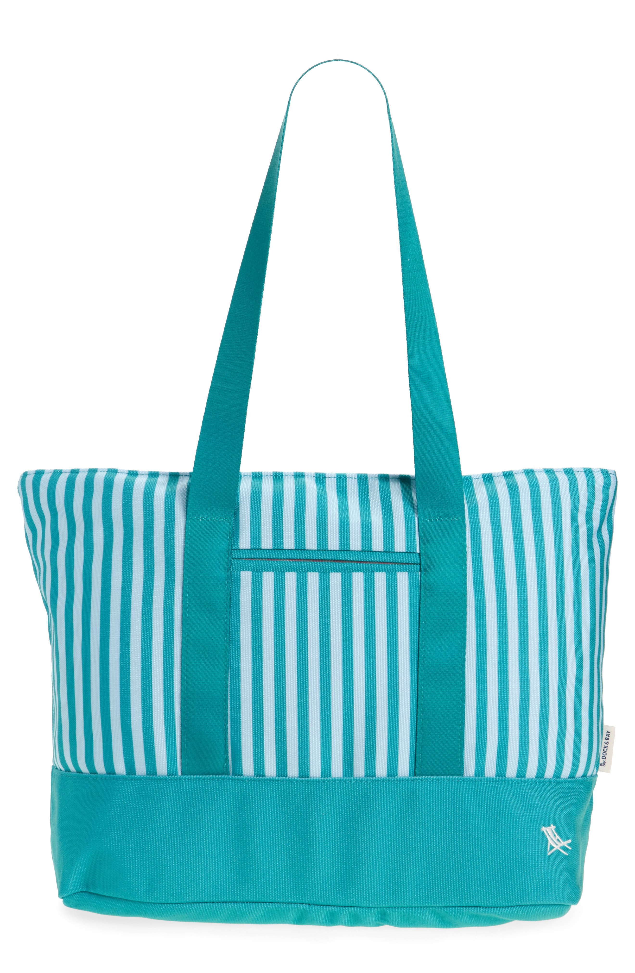 DOCK AND BAY Stripe Canvas Beach Bag, Main, color, Pastel Pier