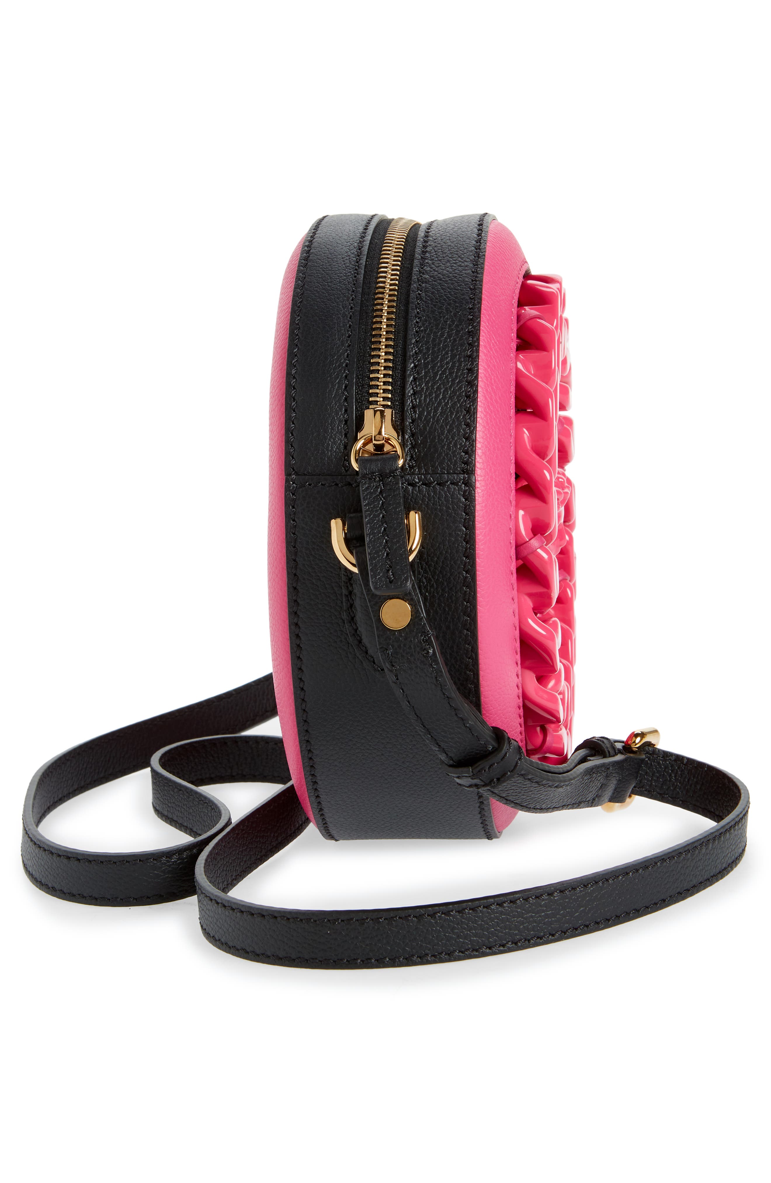 Medusa Chain Round Crossbody Camera Bag, Alternate, color, FUXIA BLACK-VERSACE GOLD