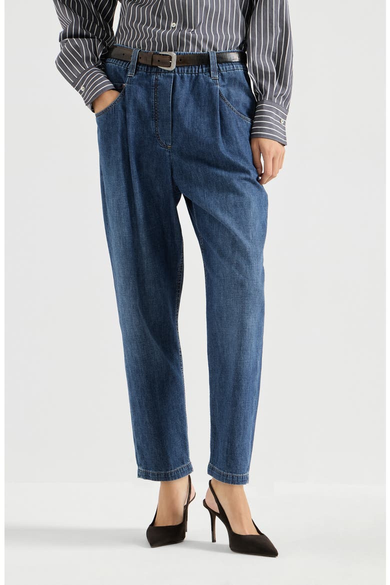 Lightweight denim five-pocket trousers, Main, color, Dark Denim