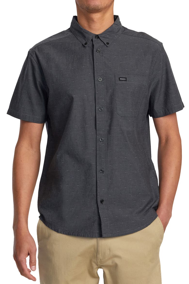 That'll Do Dobby Short Sleeve Button-Down Shirt, Main, color, BLACK