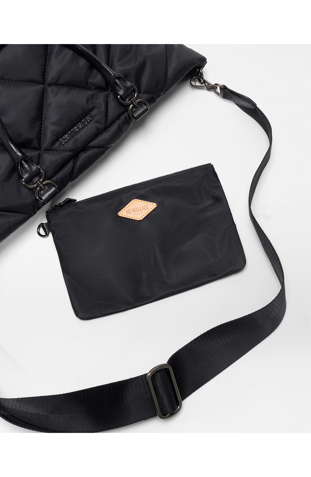 Small Madison East/West Quilted Nylon Tote, Alternate, color, BLACK