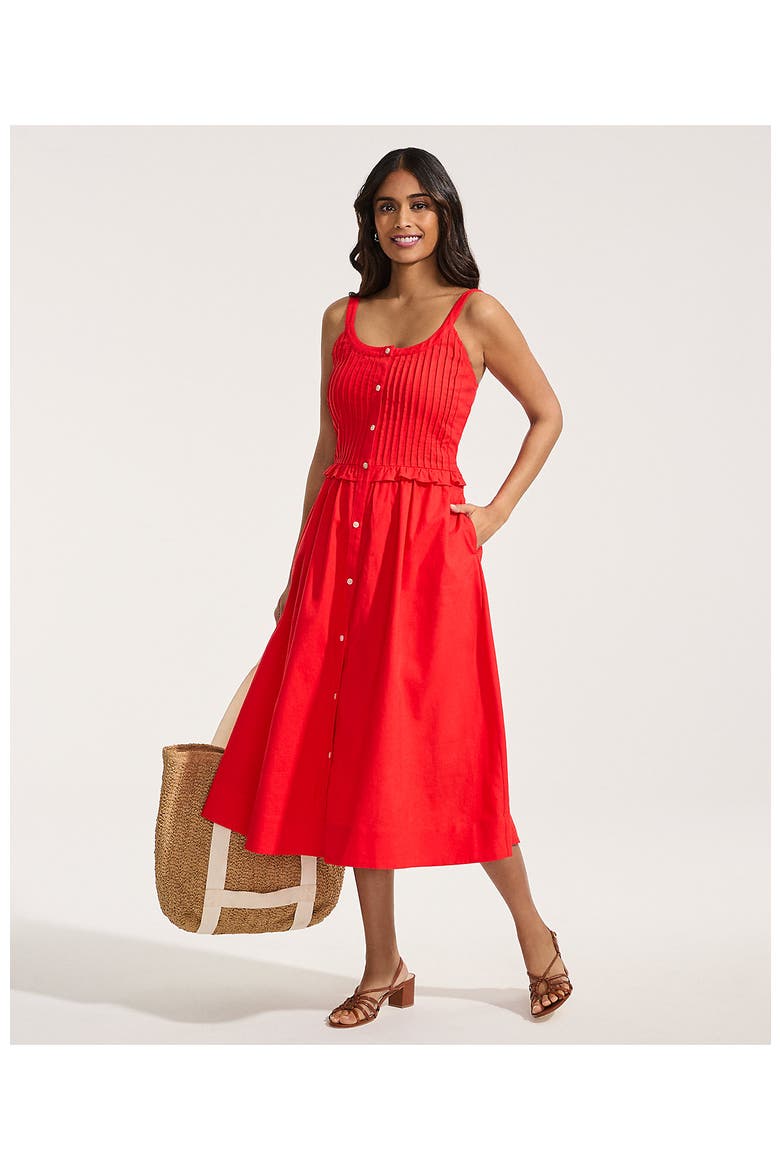 Linen Blend Pintuck Tank Midi Dress, Alternate, color, Coral Red