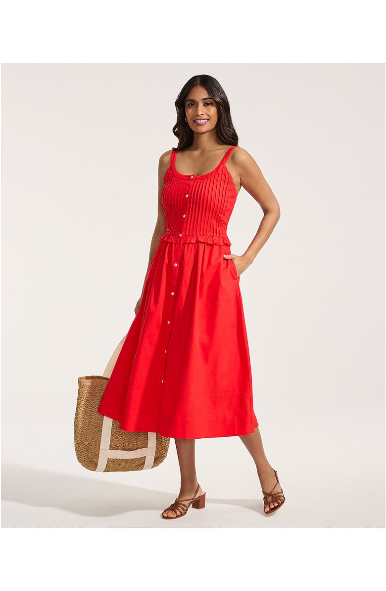 Lands' End Linen Blend Pintuck Tank Midi Dress, Alternate, color, Coral Red