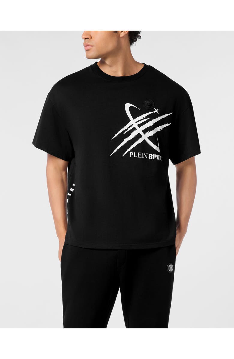 PLEIN SPORT Round Neck T-Shirt Mercury Scratch Men, Main, color, Black
