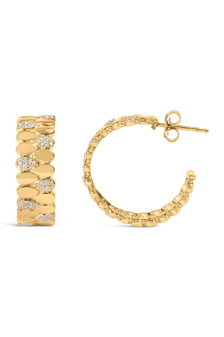 14K Yellow Gold Plated Silver 3/8 Cttw Diamond Pave Pear Link J Hoop Earrings, Alternate, color, Yellow