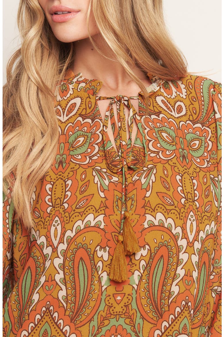 Print Long Sleeve Minidress, Alternate, color, CAMEL