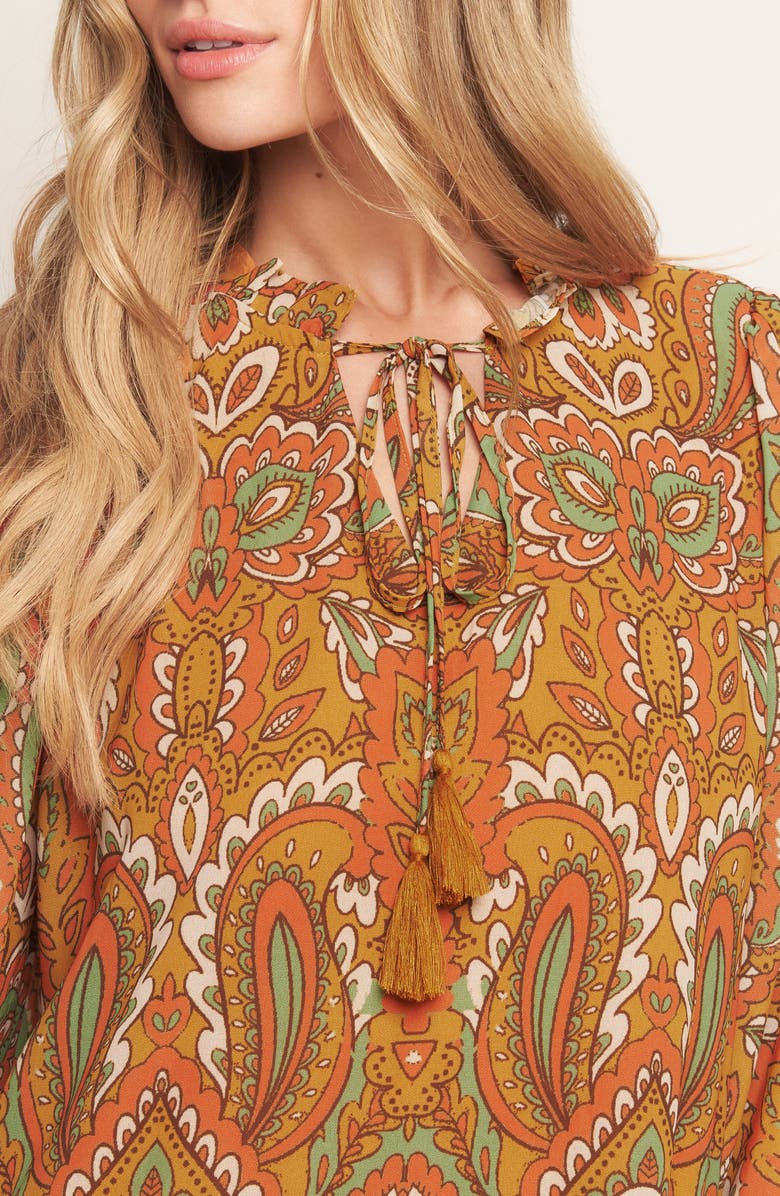 FLYING TOMATO Print Long Sleeve Minidress, Alternate, color, Camel