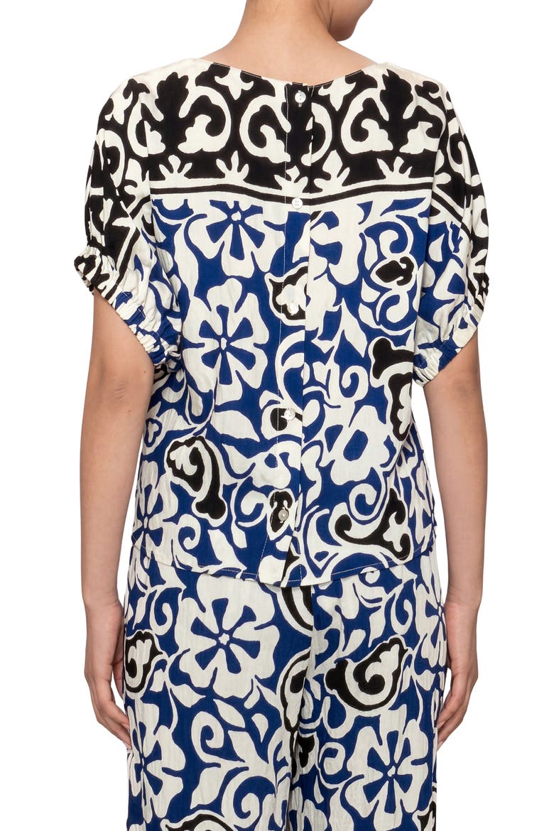 Floral Print Short Sleeve Top, Alternate, color, BLUE BLACK MULTI