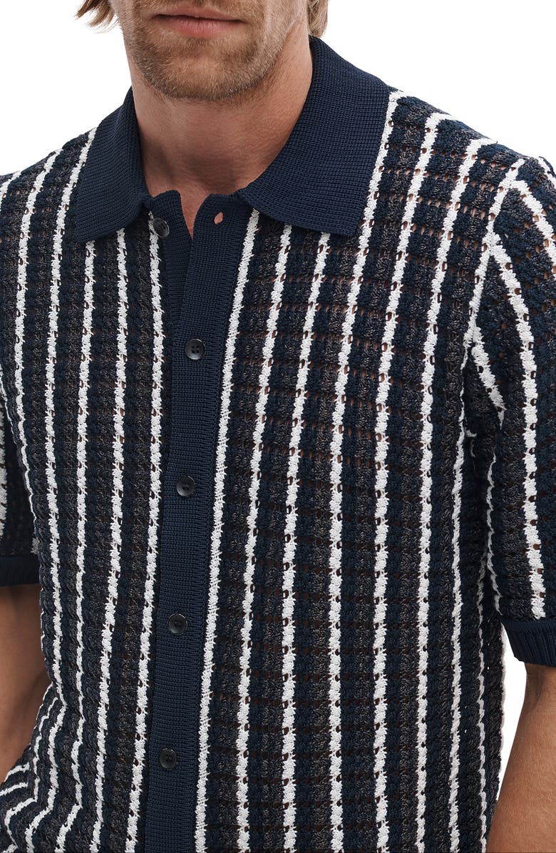 rag & bone Dalton Texture Knit Short Sleeve Button-Up Shirt, Alternate, color, Navy Multi
