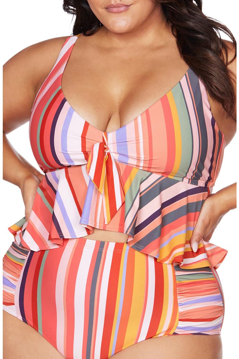Carnivale Chagall Midriff Bikini Top, Main, color, CORAL MULTI