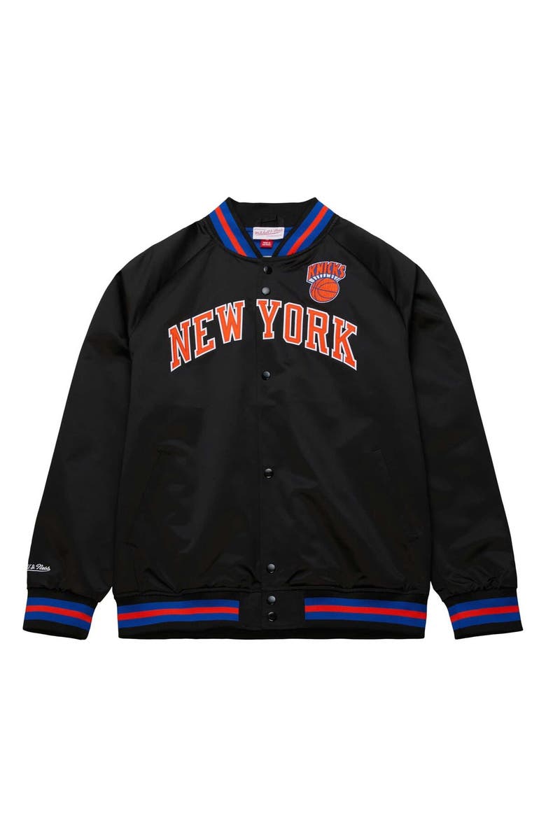 Mitchell & Ness Men's Mitchell & Ness Black New York Knicks Big & Tall Hardwood Classics Wordmark Satin Raglan Full-Zip Jacket, Alternate, color, 