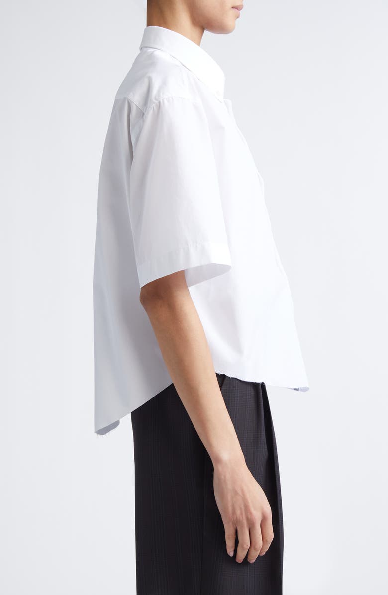 Maison Margiela Décortiqué Short Sleeve Poplin Button-Down Shirt, Alternate, color, White