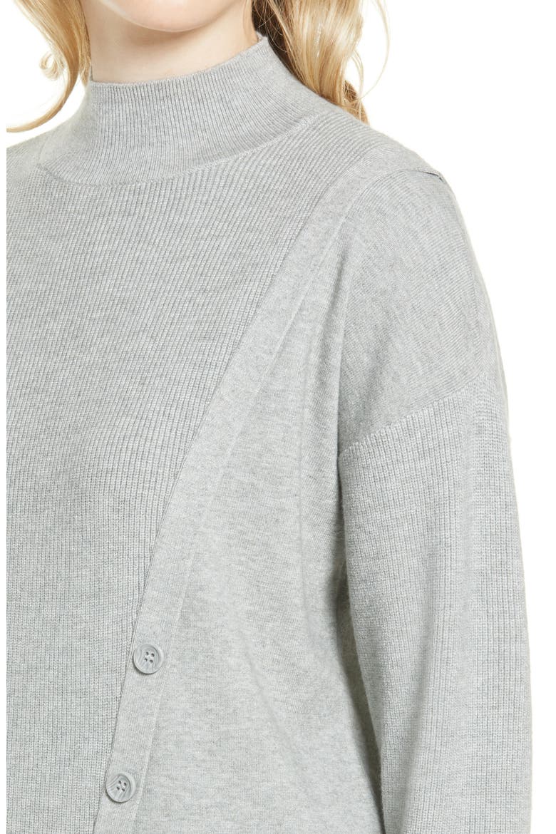 Mock Neck Stitch Mix Sweater, Alternate, color, GREY HEATHER