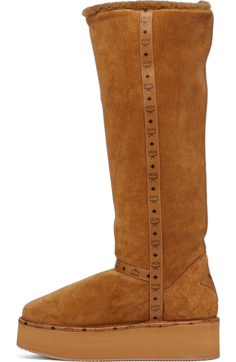 MCM Women's Boots in Calfskin Suede Leather, Alternate, color, Cognac