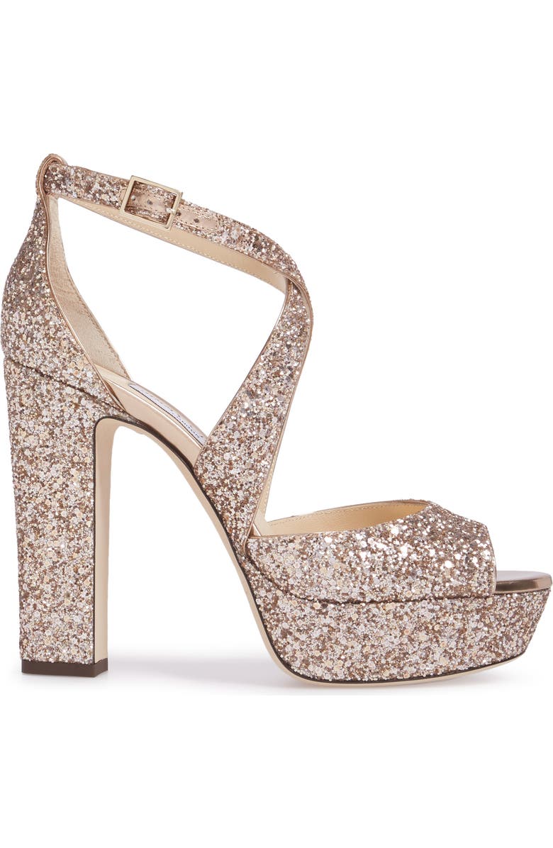 Jimmy Choo April Glitter Platform Sandal, Alternate, color,