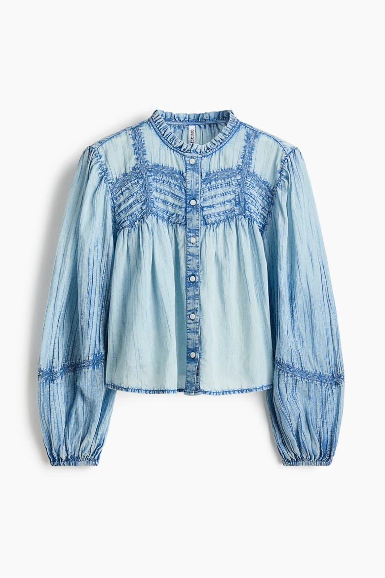 Denim-look Cotton Blouse, Alternate, color, Denim blue