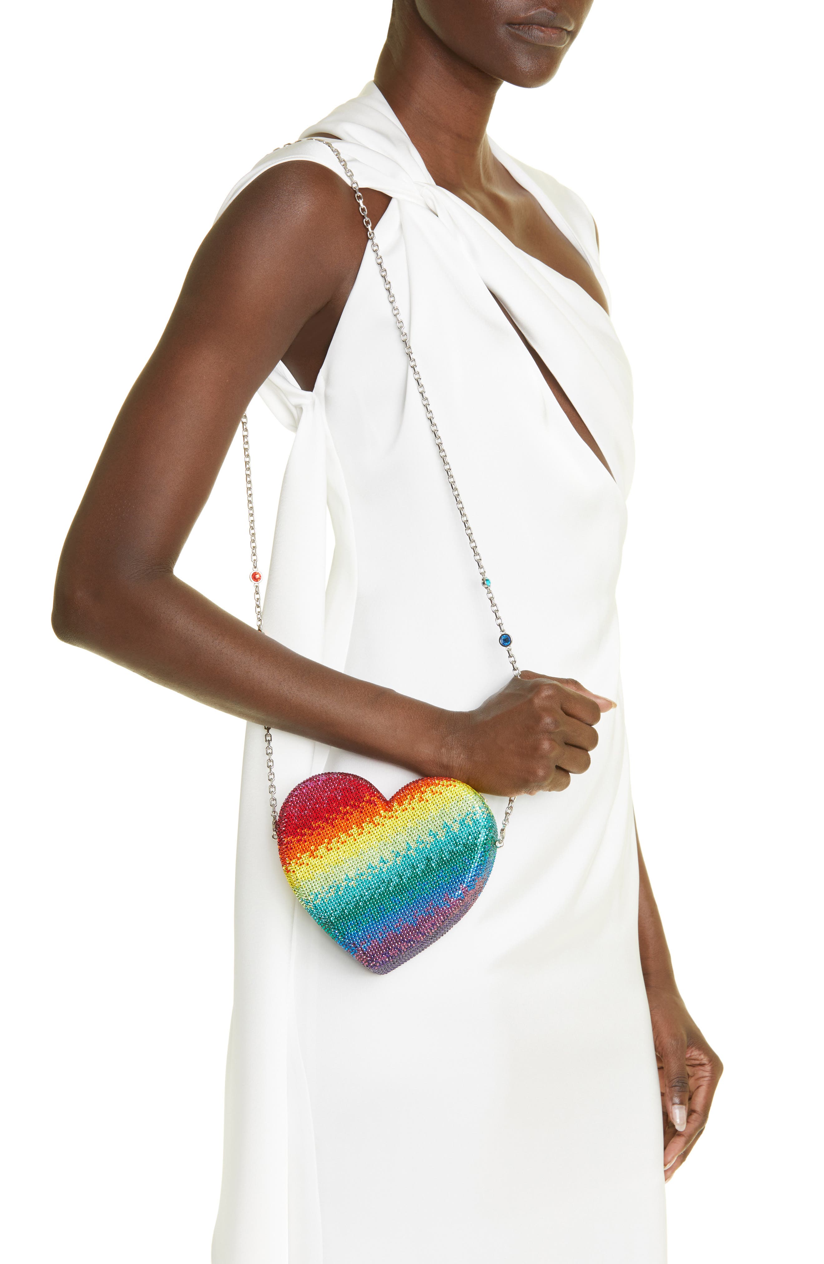 JUDITH LEIBER COUTURE Crystal Rainbow Heart Clutch, Alternate, color, 