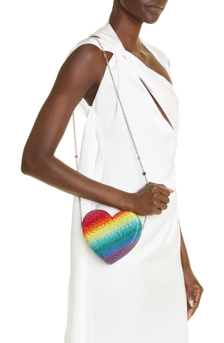 JUDITH LEIBER COUTURE Crystal Rainbow Heart Clutch, Alternate, color,
