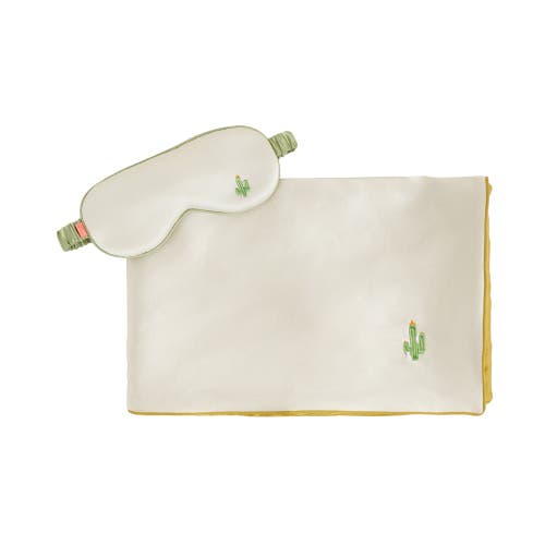 Lost Pattern Nyc "frida" 2 Piece Silk Gift Set Silk Pillowcase & Silk Sleep Eye Mask In Green