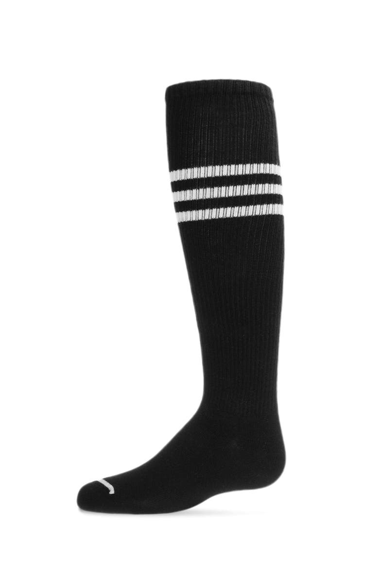 MeMoi Thin Ribbed Sport Stripe Knee High Socks, Main, color, Black
