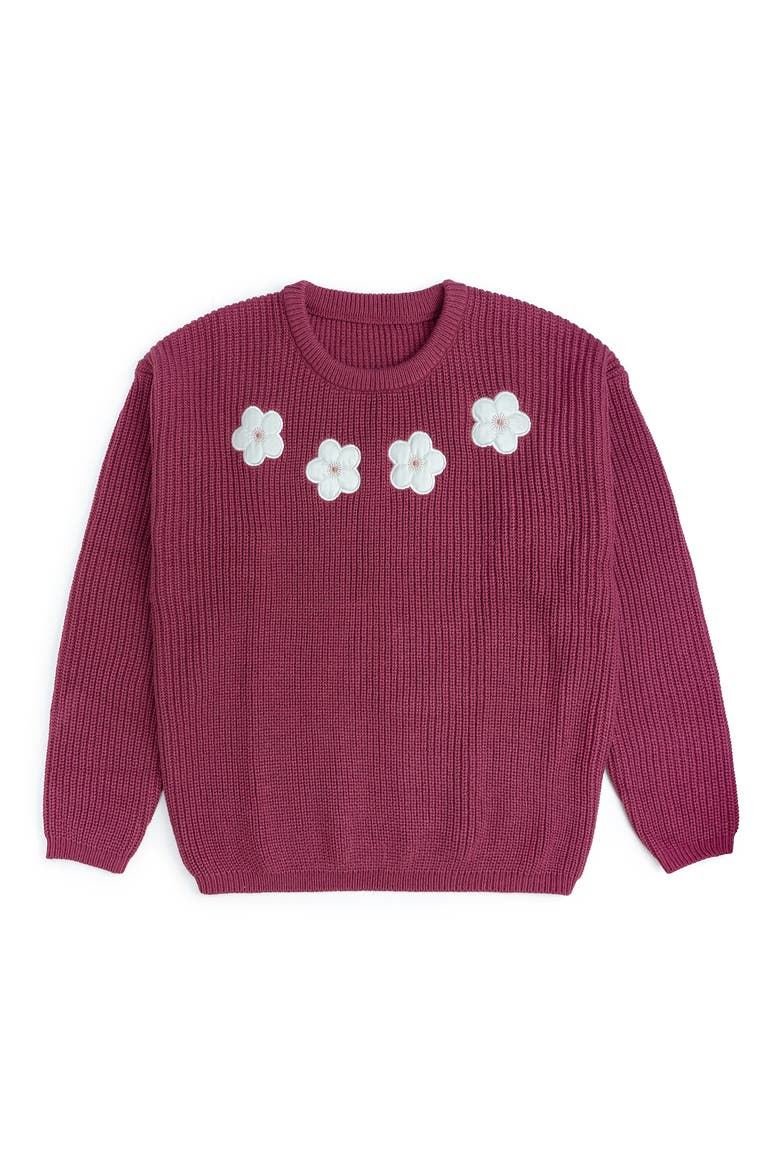 Floral Applique Women's Sweater, Main, color, Berry