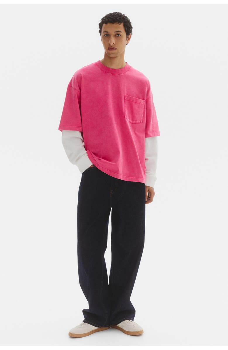 H&M Oversized layered cotton shirt, Main, color, Bright Pink/Color Block